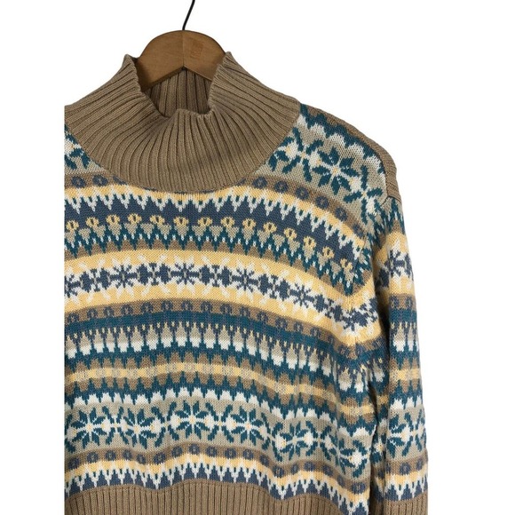 Vtg Y2K Sweater XL Faded Glory Turtleneck Ribbed Nordic Fair Isle Stripe Womens - Picture 3 of 6